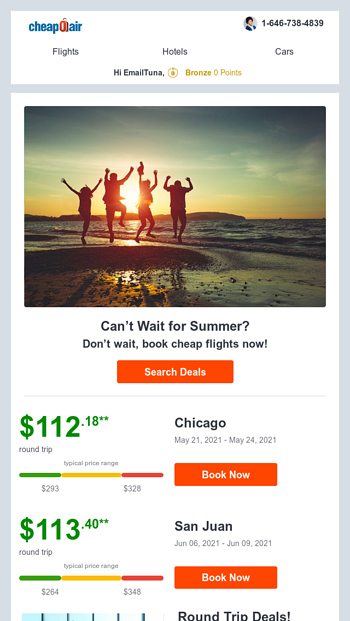 Round Trip Deals Fly From 63 99 CheapOair Email Archive