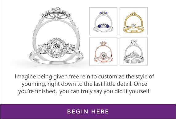 Imagine being given free rein to customize the style of your ring, right down to the last little detail. Once you're finished, you can truly say you did it yourself! Begin Here