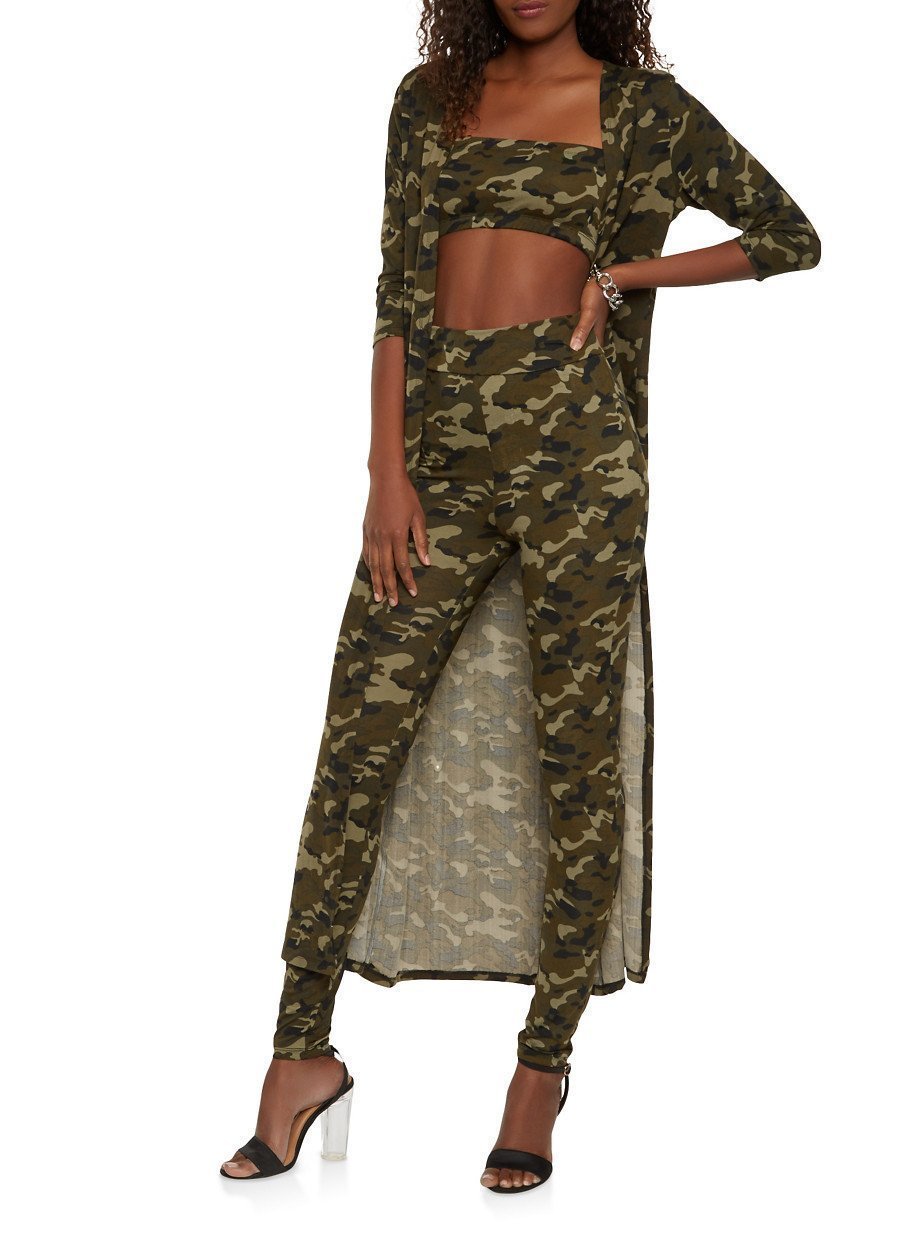 Camo Duster with Bandeau and Leggings Set