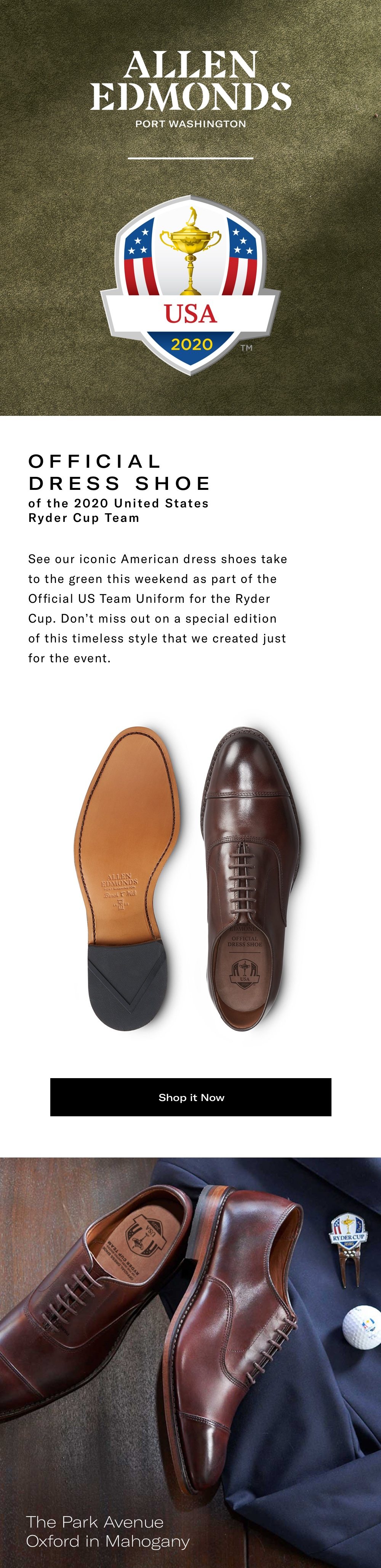 Official Dress Shoe of the 2020 US Ryder Cup Team