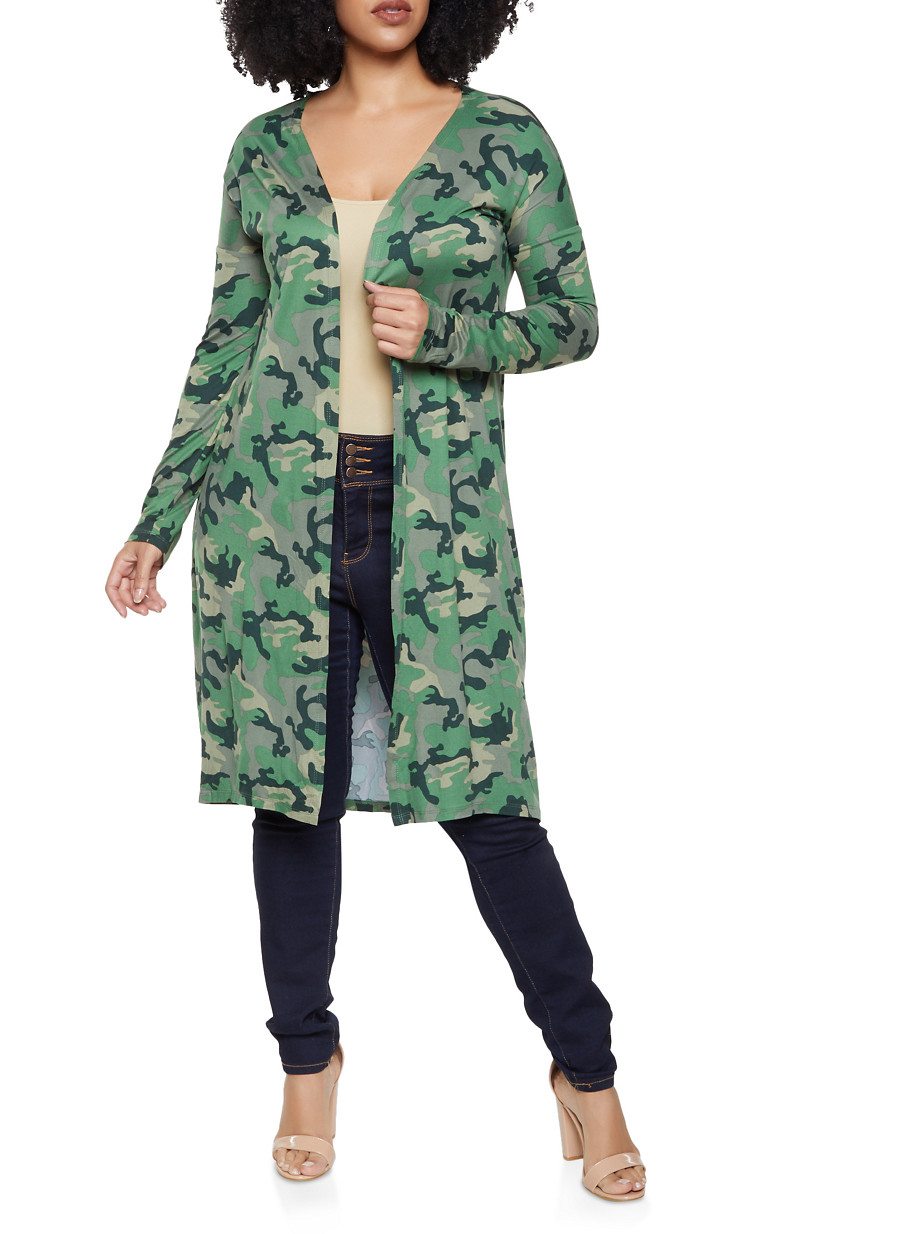 Plus Size Soft Knit Camo Duster