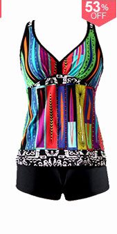 Padded Printed Racerback Tankini Top and Shorts