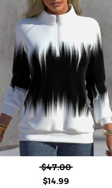 ROTITA Zipper Ombre Black High Neck Long Sleeve Sweatshirt