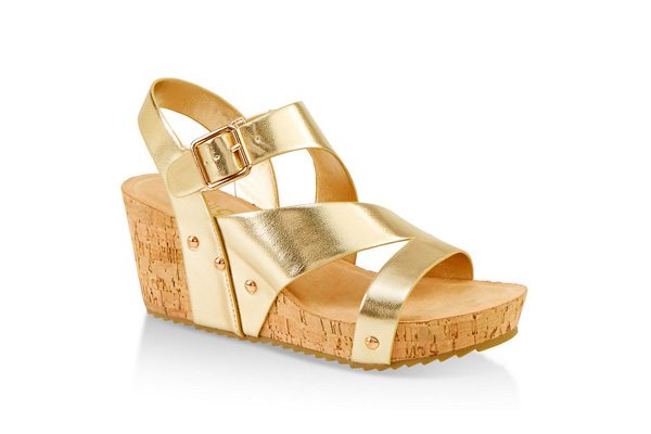 Asymmetrical Band Cork Wedge Sandals