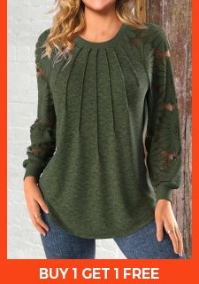 ROTITA Patchwork Olive Green Round Neck Long Sleeve Sweatshirt