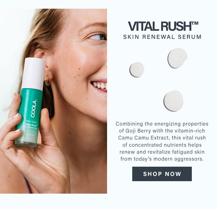 Vital Rush Skin Renewal Serum. Combining the energizing properties of Goji Berry with the vitamin-rich Camu Camu Extract, this vital rush of concentrated nutrients helps renew and revitalize fatigued skin from today’s modern aggressors. Shop now.