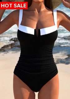 ROTITA Bowknot Cut Out Black One Piece Swimwear