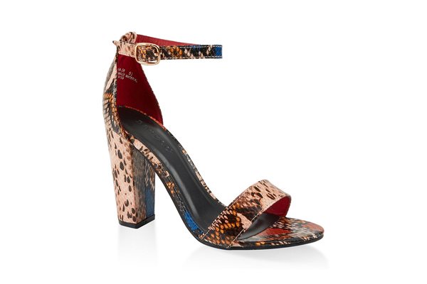 Snake Print Ankle Strap High Heel Sandals