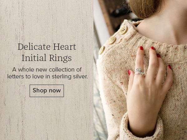 Delicate Heart Initial Rings - A whole new collection of letters to love in sterling silver. Shop now