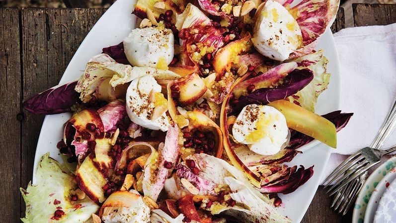 Radicchio and Polignano Carrot Salad with Burrata and Pomegranate