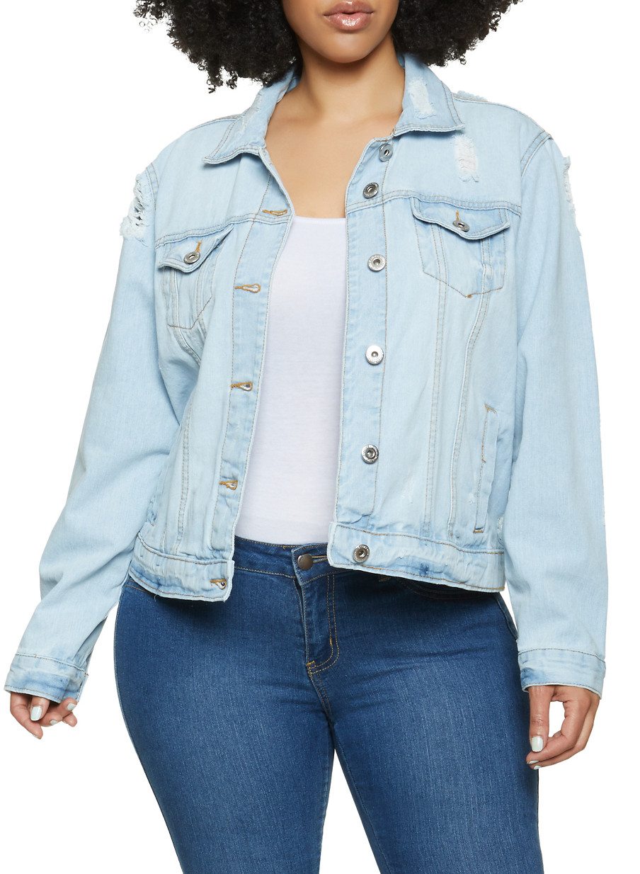 Highway Plus Size Jean Jacket Frayed