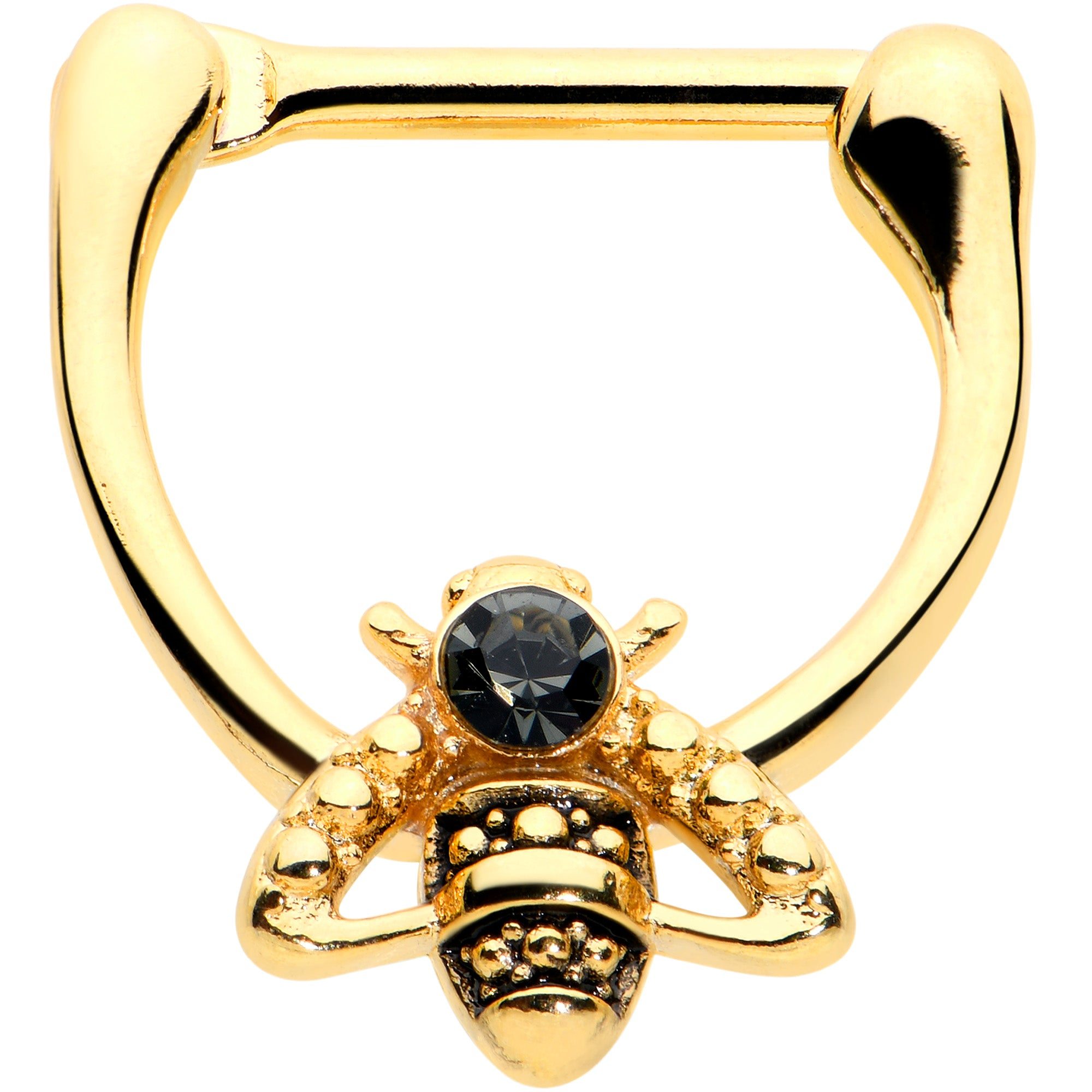 Image of 16 Gauge 5/16 Black Gem Gold Tone Angular Bee Cartilage Clicker