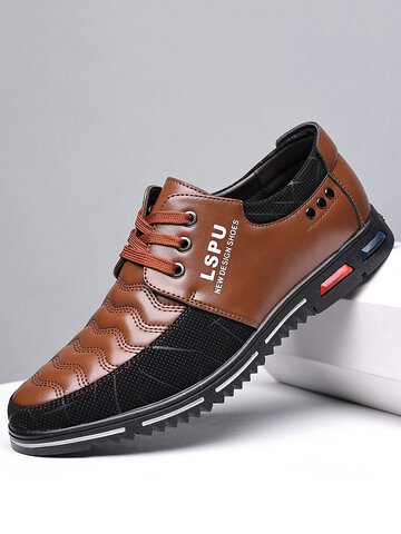Men Leather Splicing Casaul Business Shoes