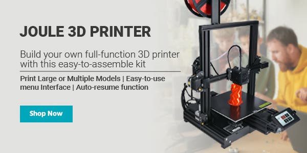 Joule 3D Printer Build your own full‑function 3D printer with this easy‑to‑assemble kit Print Large or Multiple Models | Easy-to-use menu Interface | Auto‑resume function
