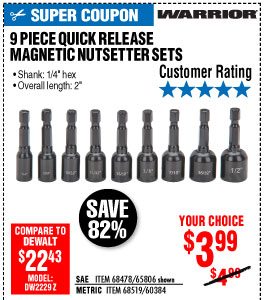 SAE Quick Release Magnetic Nutsetter Set 9 Piece