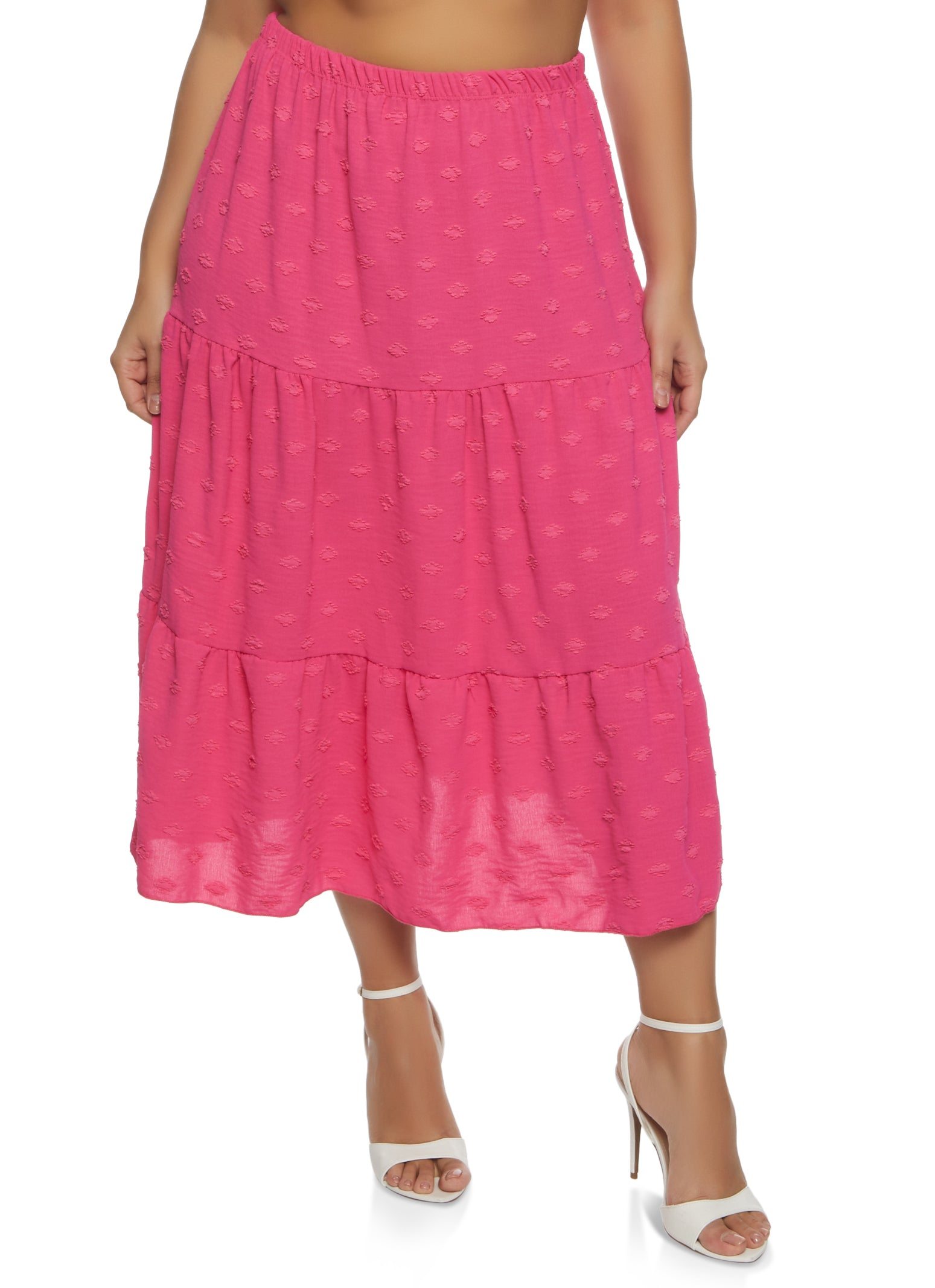 Plus Size Airy Swiss Dot Tiered Maxi Skirt