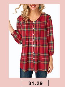 Blouson Sleeve Plaid Print V Neck Blouse