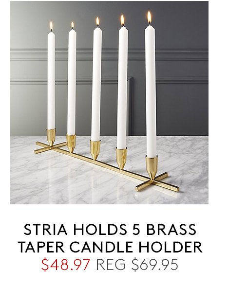 stria holds 5 brass taper candle holder