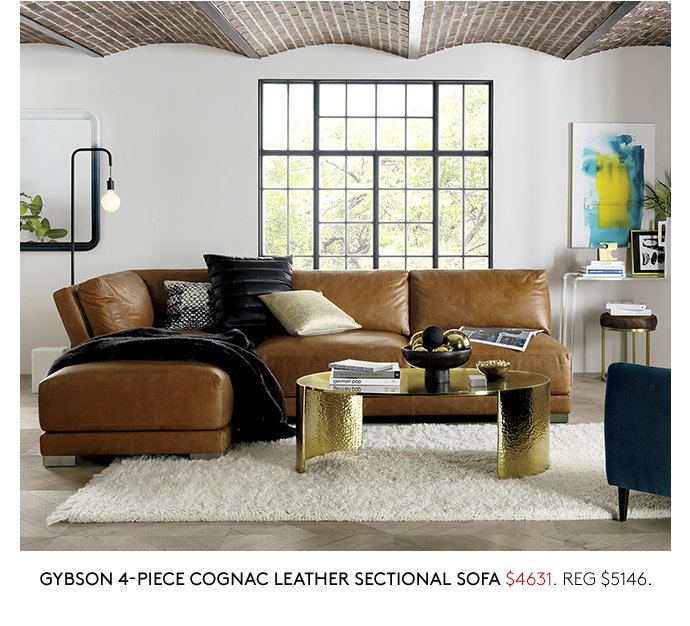 gybson 4-piece cognac leather sectional sofa