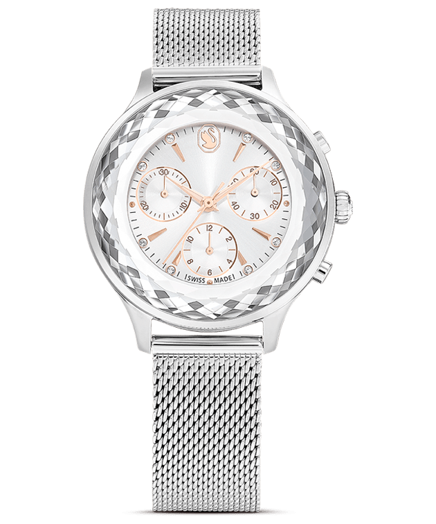 Nova Chrono watch, Swiss Made, Metal bracelet, Silver tone, Stainless Steel