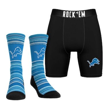 Men's Rock Em Socks Detroit Lions Primary Crew Socks & Boxer Briefs Combo Pack