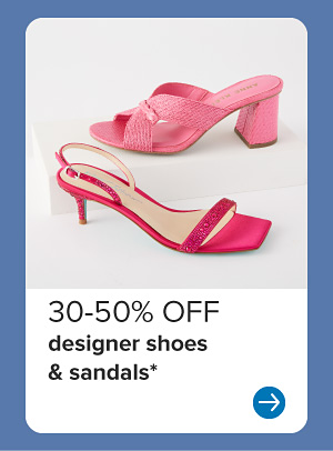 Image of pink heeled sandals. 30 to 50% off designer sandals.