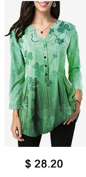 Patricks Day Split Neck Printed Green Blouse