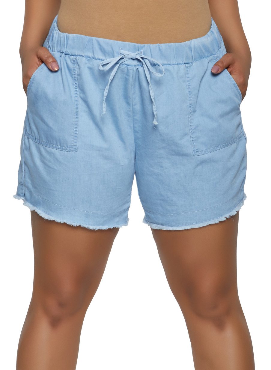 Plus Size Almost Famous Frayed Chambray Shorts