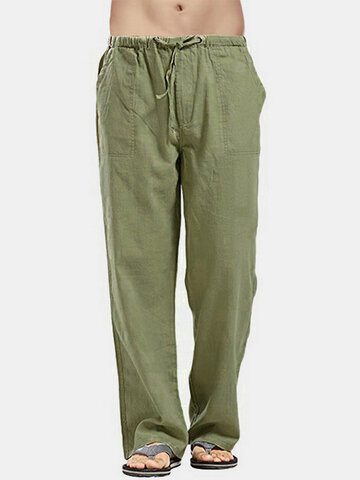 Solid Color Drawstring Straight Pants