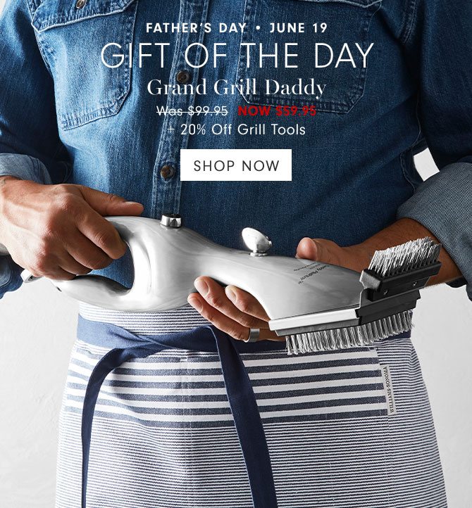 Father’s Day • June 19 Gift of the day - Grand Grill Daddy NOW $59.95 + 20% Off Grill Tools - SHOP NOW