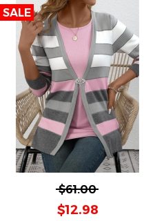 ROTITA Fake 2in1 Striped Grey Round Neck Long Sleeve Sweater