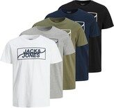 Men's Multipack of 5 Crew Neck T-Shirts Regular Fit Cotton Logo Print Tee XXL