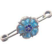 English Antique Small Silver Enamel Rose Bar Pin