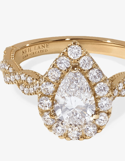 Neil Lane Artistry Pear-Shaped Lab-Grown Diamond Halo Engagement Ring 1-3/4 ct tw 14K Yellow Gold