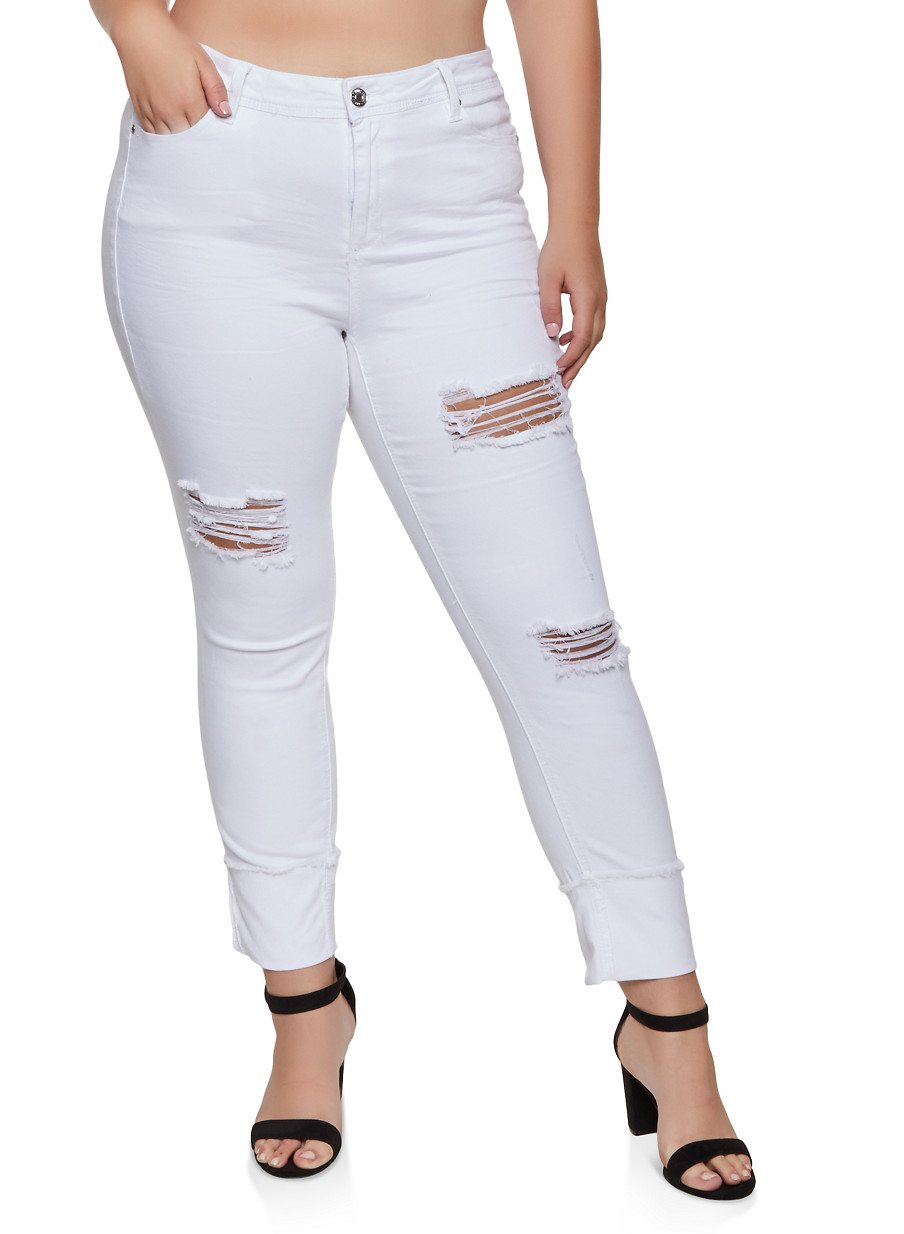 Plus Size Almost Famous Ripped Fixed Cuff Jeans