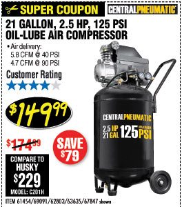 21 gal. 2.5 HP 125 PSI Cast Iron Vertical Air Compressor