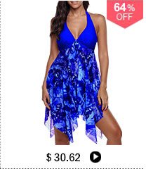 Halter Royal Blue Asymmetric Hem Swimdress and Panty