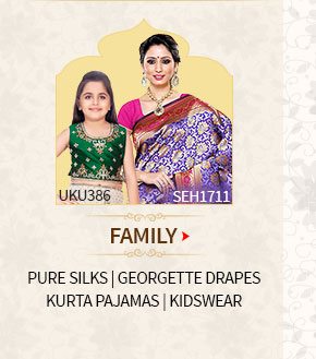 Family Closet for Wedding: Pure Silks/ Georgette Drapes/ Kurta Pajamas/ Kidswear. Shop Now