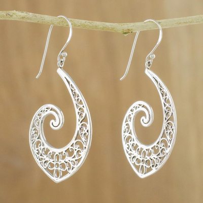 Image of Sterling silver dangle earrings, 'Spiraling Charm'