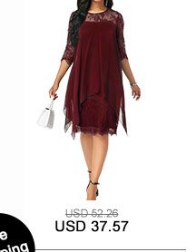 Chiffon Overlay Three Quarter Sleeve Dress