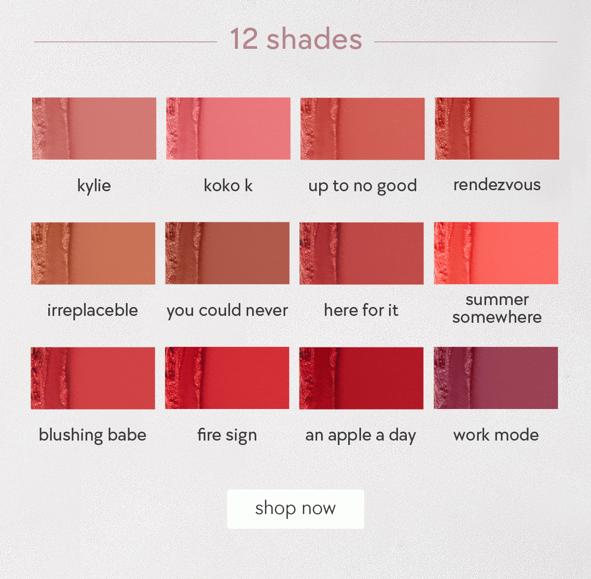 shop matte lipstick. available in 12 shades