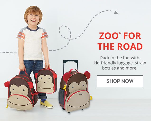 Zoo® for the road | Pack in the fun with kid–friendly luggage, straw bottles and more | Shop Now