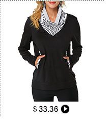 Long Sleeve Cowl Neck Pocket Black Sweatshirt