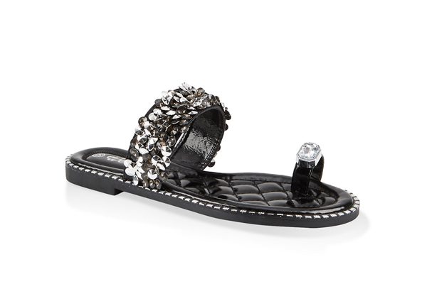 Toe Loop Rhinestone Slide Sandals