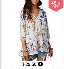 Printed Three Quarter Sleeve Button Neck Blouse