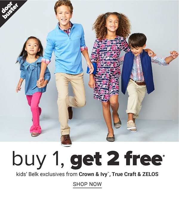 Buy 1, Get 2 FREE Kids' Belk Exclusives from Crown & Ivy, True Carft & ZELOS - Shop Now