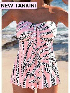 ROTITA Ruffle Dusty Pink Animal Print Tankini Set