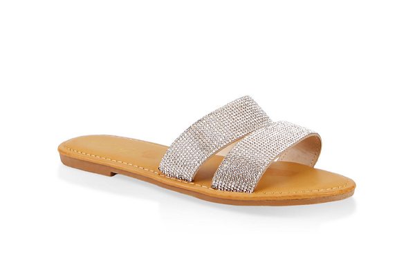 Rhinestone Two Band Slide Sandals