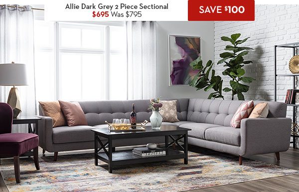 Allie Dark Grey 2 Piece Sectional With Left Arm Facing Sofa CLEARANCE $695 Was: $795