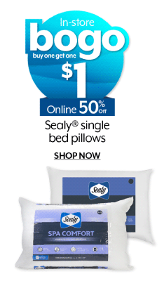 Bogo $1 in-store, 50% off Sealy single bed pillows